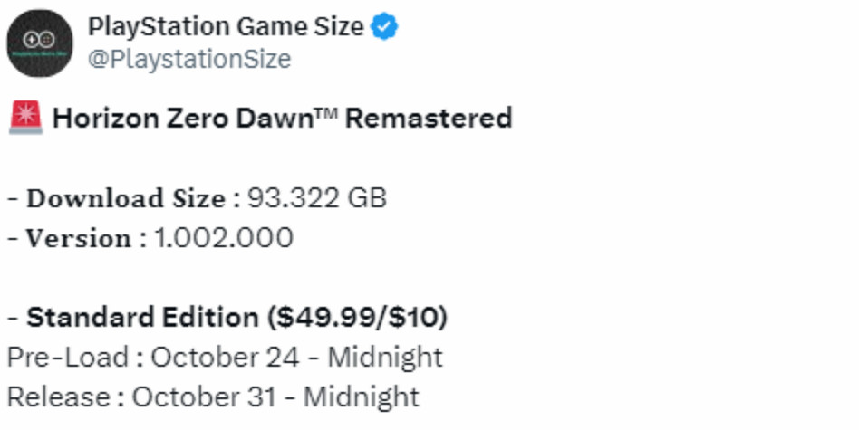 《地平線：零之曙光復刻版》容量大小曝光！近100GB