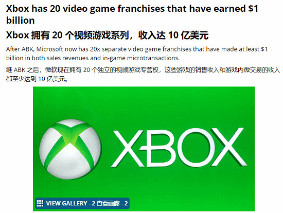 微軟已擁有20個遊戲IP 每款遊戲收入都有10億美元! 微軟已擁有20個遊戲IP 每款遊戲收入都有10億美元!