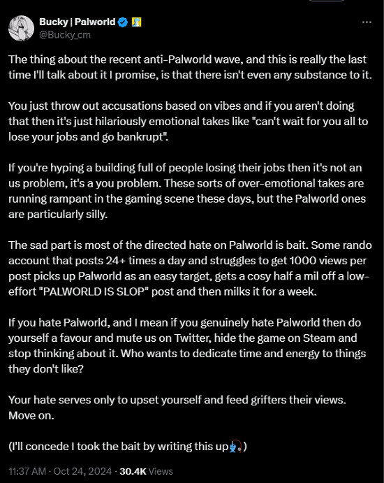 《幻獸帕魯》社區經理怒懟黑粉:嘩眾取寵十分愚蠢! 《幻獸帕魯》社區經理怒懟黑粉:嘩眾取寵十分愚蠢!