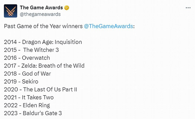 TGA歷年年度遊戲得主匯總 2024年會是黑神話嗎? TGA歷年年度遊戲得主匯總 2024年會是黑神話嗎?