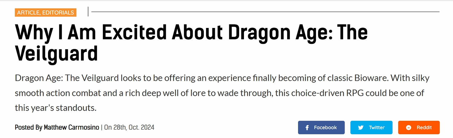 外媒稱讚《闇龍紀元4》：RPG遊戲領域又一經典之作！