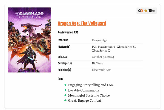 《闇龍紀元4》Gamerant打出了滿分評價 稱讚本作出色