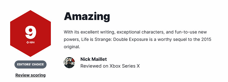 《奇異人生:雙重曝光》獲IGN 9分:值得體驗的續作 《奇異人生:雙重曝光》獲IGN 9分:值得體驗的續作