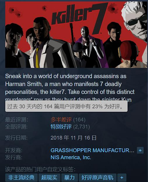 卡普空經典三上真司遊戲《殺手7》正在被“差評轟炸” 卡普空經典三上真司遊戲《殺手7》正在被“差評轟炸”