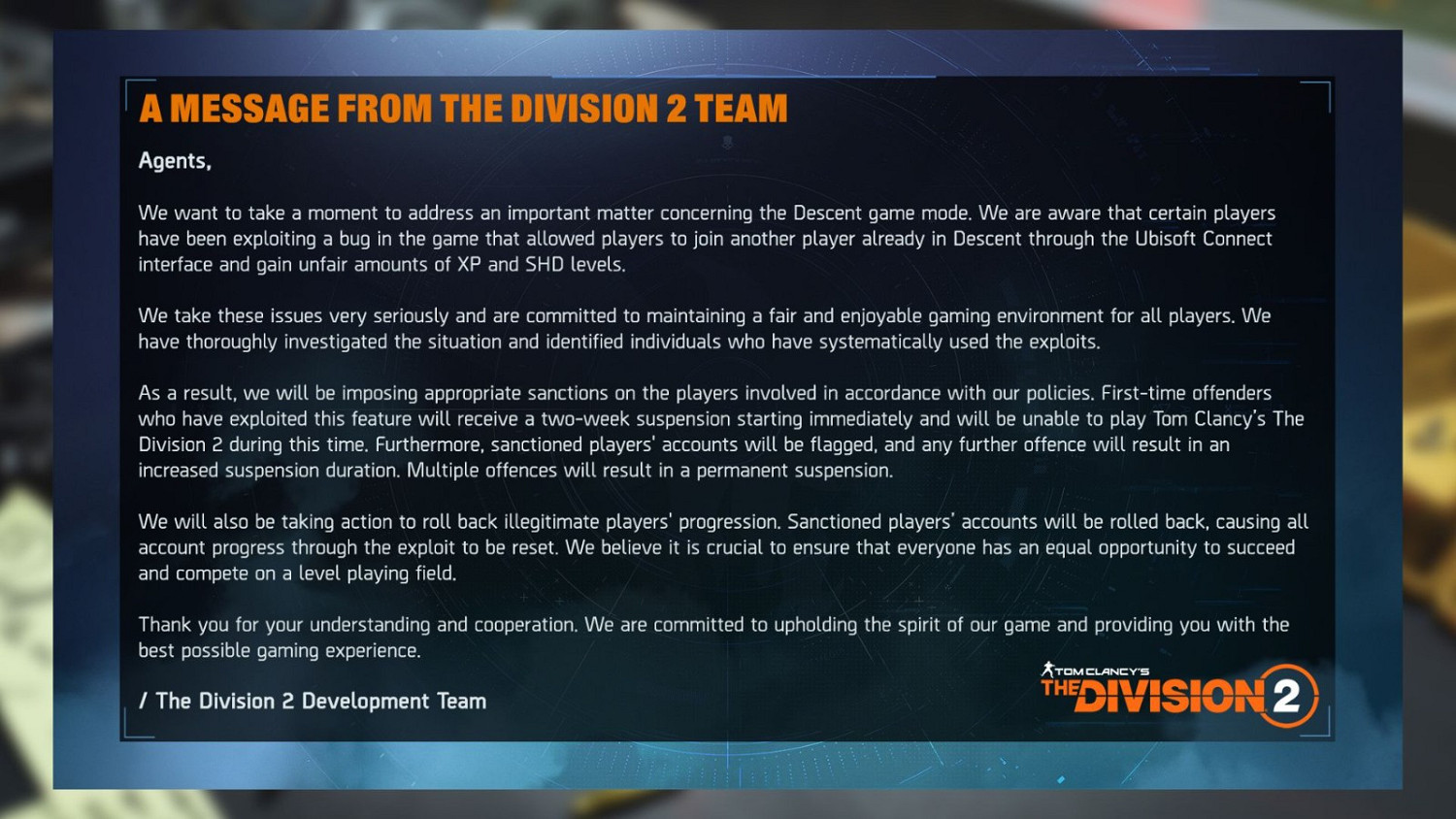 《全境封鎖2》玩家利用Bug刷經驗 育碧嚴厲打擊並封號