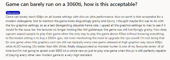 《怪獵荒野》PC優化太差引不滿:3060Ti都勉強運行! 《怪獵荒野》PC優化太差引不滿:3060Ti都勉強運行!