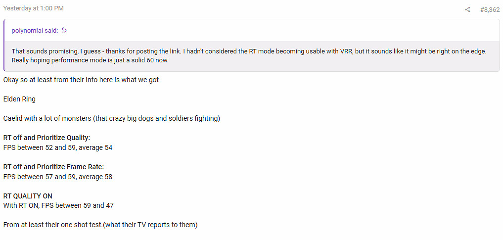 《艾爾登法環》PS5 Pro表現:品質模式在50幀上下浮動