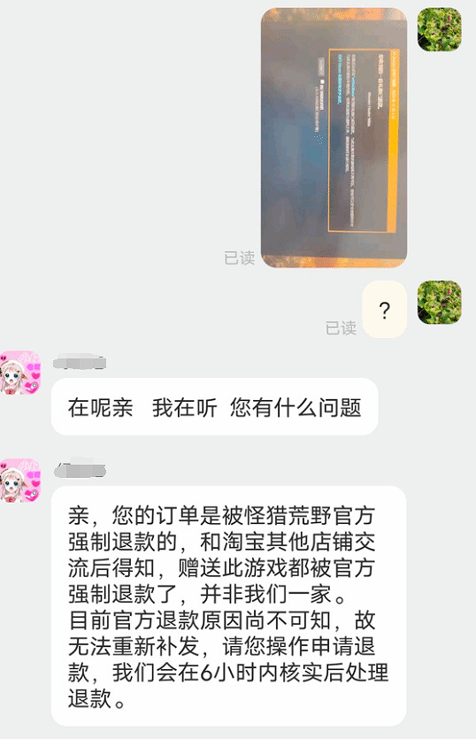 玩家淘寶買《怪獵荒野》遭退款 店家回應:官方的問題 玩家淘寶買《怪獵荒野》遭退款 店家回應:官方的問題