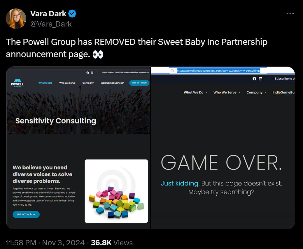 知名遊戲谘詢巨頭Powell Group終止與Sweet Baby合作 知名遊戲谘詢巨頭Powell Group終止與Sweet Baby合作