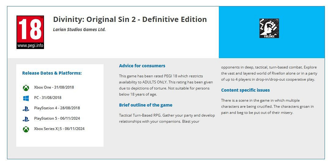 《神諭:原罪2 決定版》PS5和Xbox Series X|S版獲得評級 或即將公布 《神諭:原罪2 決定版》PS5和Xbox Series X|S版獲得評級 或即將公布