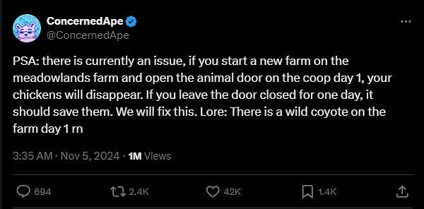 光速修復!《星露谷物語》再推新更新檔解決小雞消失BUG 光速修復!《星露谷物語》再推新更新檔解決小雞消失BUG