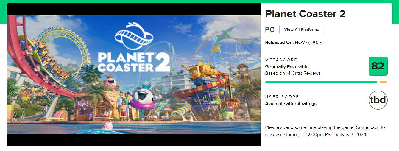 《雲霄飛車之星2》媒體評分解禁:M站均分82,IGN8分! 《雲霄飛車之星2》媒體評分解禁:M站均分82,IGN8分!