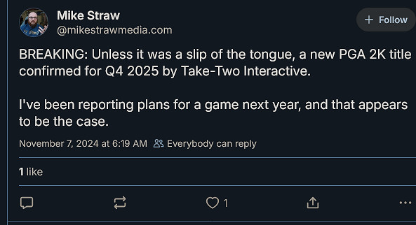 高爾夫遊戲《PGA巡回賽2K》新作將於2025年推出