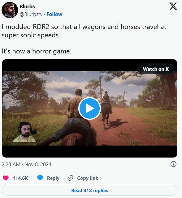 《大鏢客2》新MOD:讓所有馬和馬車都“超音速”行駛 《大鏢客2》新MOD:讓所有馬和馬車都“超音速”行駛