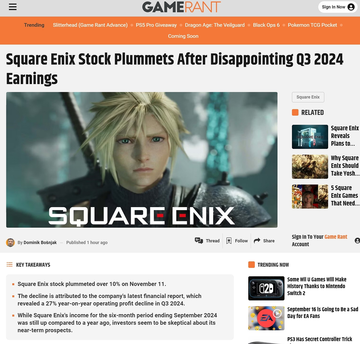 SE收入暴跌27% 此前成立部門審查蒂法胸部 SE收入暴跌27% 此前成立部門審查蒂法胸部