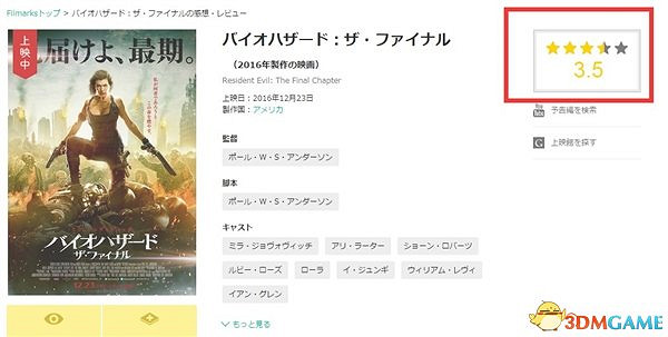 《惡靈古堡6》終章觀眾評分匯總：又是爛片一部