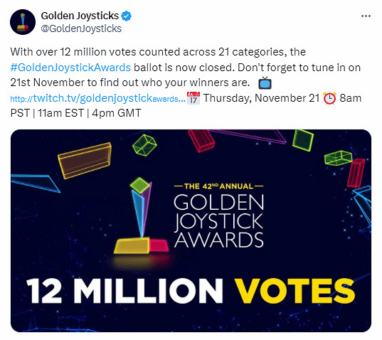 金搖桿獎投票超過1200萬張!最終獲獎11月22日公布 金搖桿獎投票超過1200萬張!最終獲獎11月22日公布