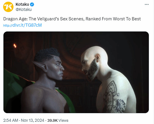 外媒發布《闇龍紀元4》親熱場景被噴“物化男性”！