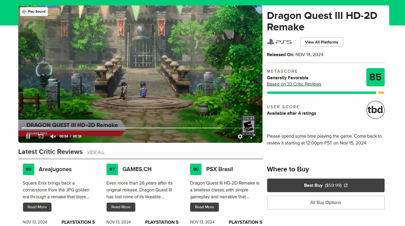 《勇者鬥惡龍3重製版》媒體評分揭曉 M站媒體均分85 《勇者鬥惡龍3重製版》媒體評分揭曉 M站媒體均分85