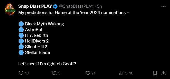 TGA2024名單即將揭曉!《黑神話》能否獲得年度提名? TGA2024名單即將揭曉!《黑神話》能否獲得年度提名?