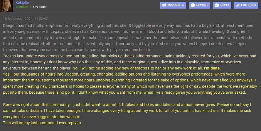 又一位大佬隱退!《上古卷軸5》MOD作者不堪網暴只能退圈 又一位大佬隱退!《上古卷軸5》MOD作者不堪網暴只能退圈