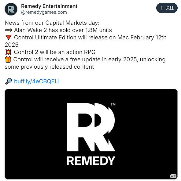 《控制2》將是ARPG遊戲 將於明年2月12日登陸Mac平台