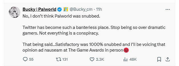 點燃怒火！TGA2024提名公布《幻獸帕魯》未上榜玩家暴怒