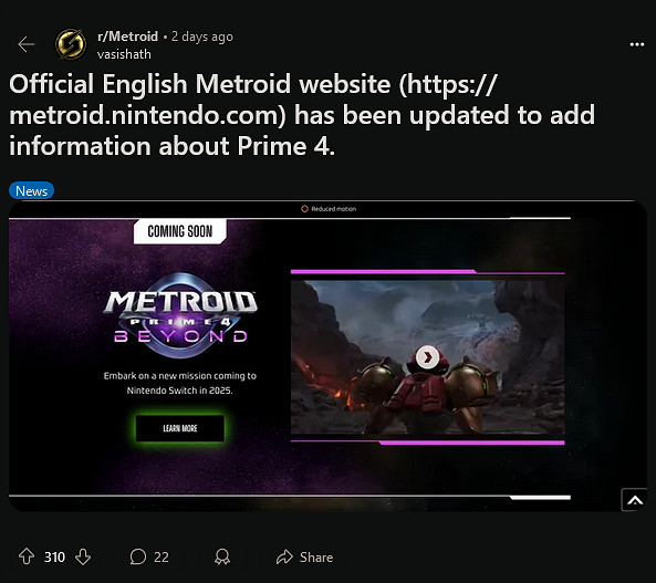 《銀河戰士》官網更新 重申《Prime 4》2025年發售