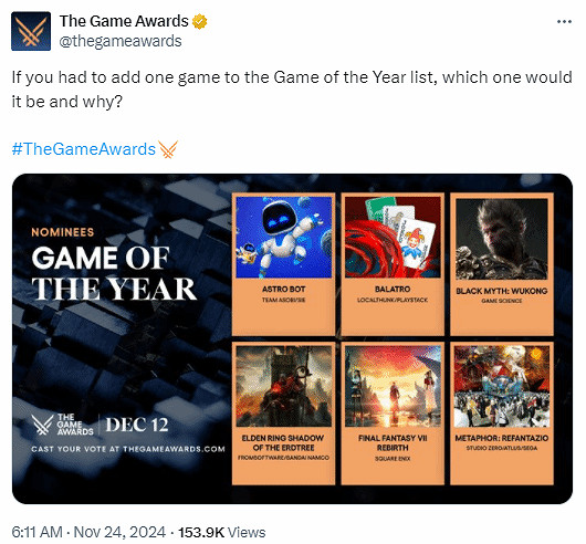 TGA發帖暖場:你想在年度最佳提名裡加入哪一款遊戲?