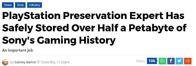 索尼遊戲保存專家發文稱到現在保存了超500TB遊戲檔案 索尼遊戲保存專家發文稱到現在保存了超500TB遊戲檔案