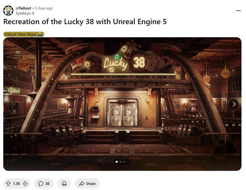 酷!粉絲用虛幻5重製《輻射新維加斯》“幸運38賭場” 酷!粉絲用虛幻5重製《輻射新維加斯》“幸運38賭場”