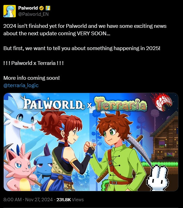 雙廚狂喜!《幻獸帕魯》×《泰拉瑞亞》連動明年上線! 雙廚狂喜!《幻獸帕魯》×《泰拉瑞亞》連動明年上線!