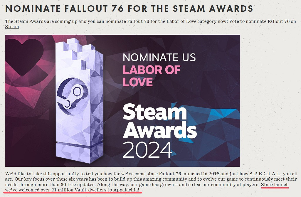 Bethesda透露《異塵餘生76》玩家人數已經突破2100萬人! Bethesda透露《異塵餘生76》玩家人數已經突破2100萬人!