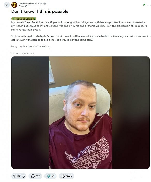 絕症粉絲實現夢想!表示提前玩到《邊緣禁地4》太棒了 絕症粉絲實現夢想!表示提前玩到《邊緣禁地4》太棒了