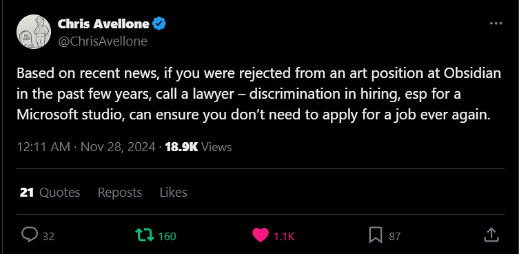 《異塵餘生：新維加斯》編劇呼籲人們起訴黑曜石就業歧視