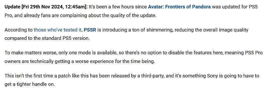 曝《阿凡達》PS5 Pro畫面效果差 甚至還不如原版! 曝《阿凡達》PS5 Pro畫面效果差 甚至還不如原版!