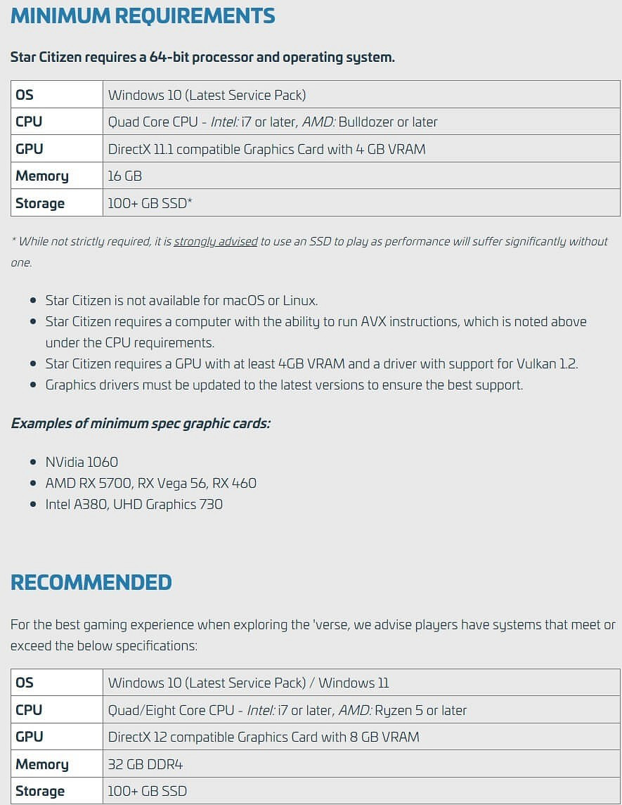 《星際公民》PC系統配置更新 需要100G空間