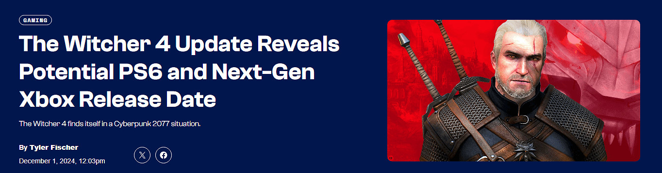與PS6同年推出？外媒分析《巫師4》將來有可能在2028年發售