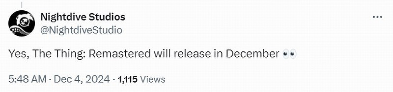 《怪形:重製版》將於12月發售 遊戲改進大更恐怖 《怪形:重製版》將於12月發售 遊戲改進大更恐怖