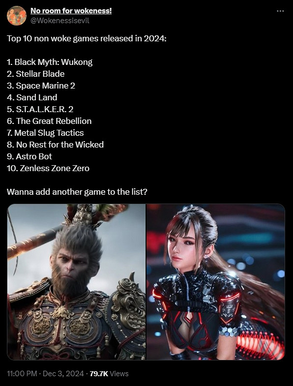 外網盤點2024年10大非覺醒遊戲:《黑神話》排第一! 外網盤點2024年10大非覺醒遊戲:《黑神話》排第一!