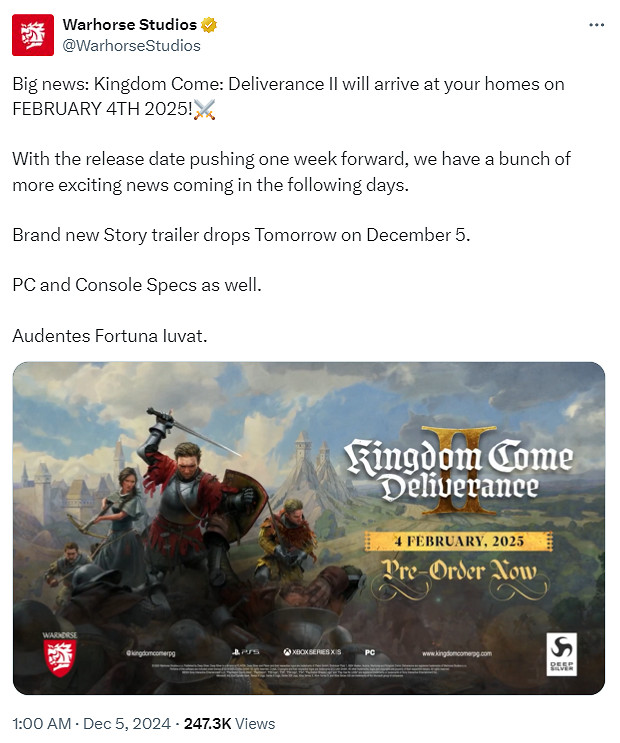 《天國降臨: 救贖2》宣布反向跳票:遊戲將提前一周發售! 《天國降臨: 救贖2》宣布反向跳票:遊戲將提前一周發售!