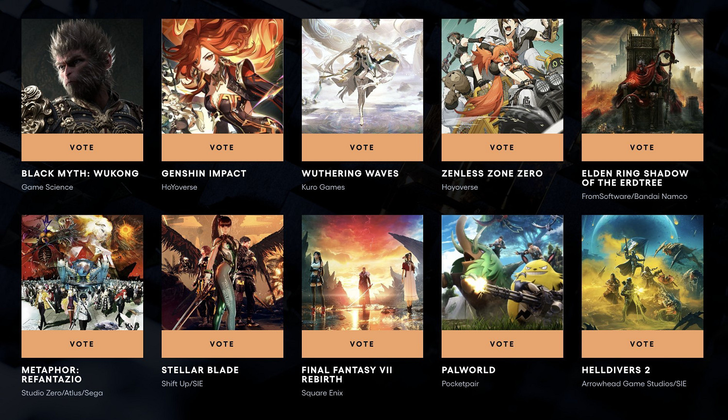 TGA“玩家之聲”第二輪投票開啟 《黑神話:悟空》等多款中國大陸研發遊戲晉級 TGA“玩家之聲”第二輪投票開啟 《黑神話:悟空》等多款中國大陸研發遊戲晉級