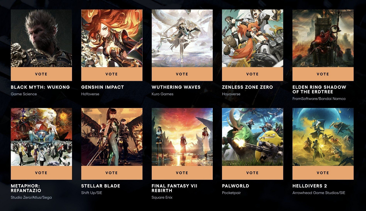 TGA玩家之聲第二輪:《黑神話》在內的四款國遊晉級! TGA玩家之聲第二輪:《黑神話》在內的四款國遊晉級!