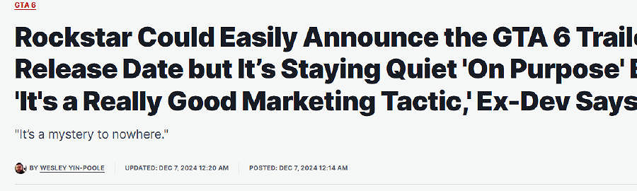 曾參與製作動畫師認為《GTA6》目前營銷策略十分正確 曾參與製作動畫師認為《GTA6》目前營銷策略十分正確