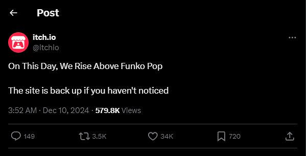 獨立遊戲平台網站itch.io因Funko公司提交錯誤的釣魚網站報告而遭下架 獨立遊戲平台網站itch.io因Funko公司提交錯誤的釣魚網站報告而遭下架