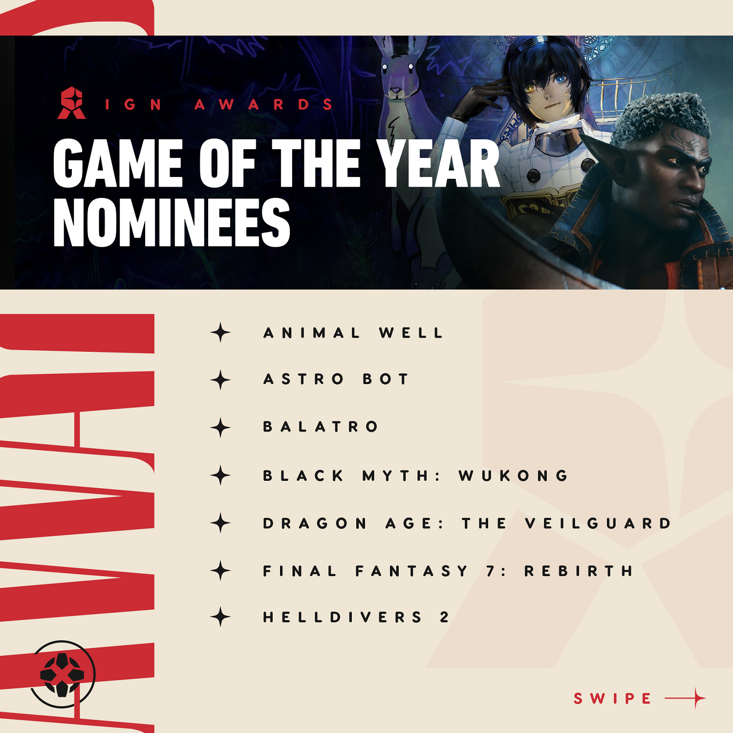 《黑神話》獲IGN年度大獎三項提名!又有年度最佳! 《黑神話》獲IGN年度大獎三項提名!又有年度最佳!