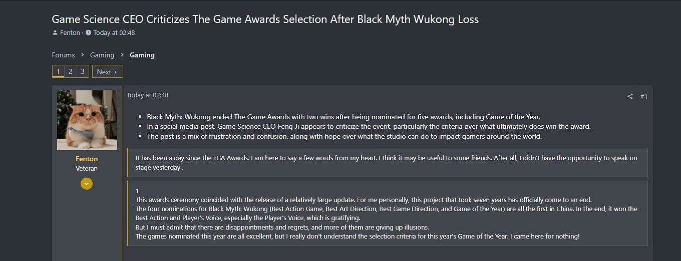 外媒報導馮驥TGA小作文 稱其“批評/懷疑”TGA大獎 外媒報導馮驥TGA小作文 稱其“批評/懷疑”TGA大獎