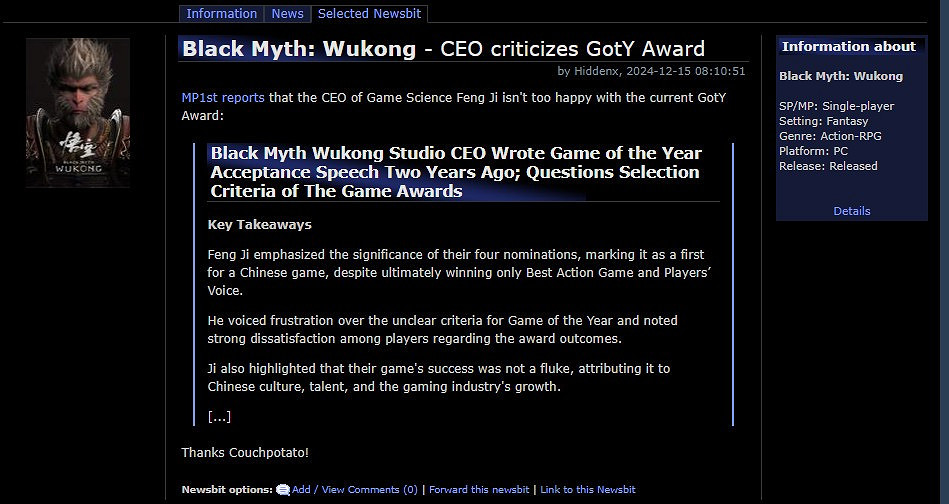 外媒報導馮驥TGA小作文 稱其“批評/懷疑”TGA大獎 外媒報導馮驥TGA小作文 稱其“批評/懷疑”TGA大獎