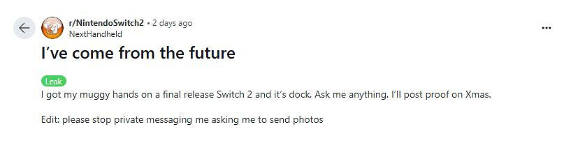 網友稱已經拿到Switch 2真機 將來有可能在2025年2月公布