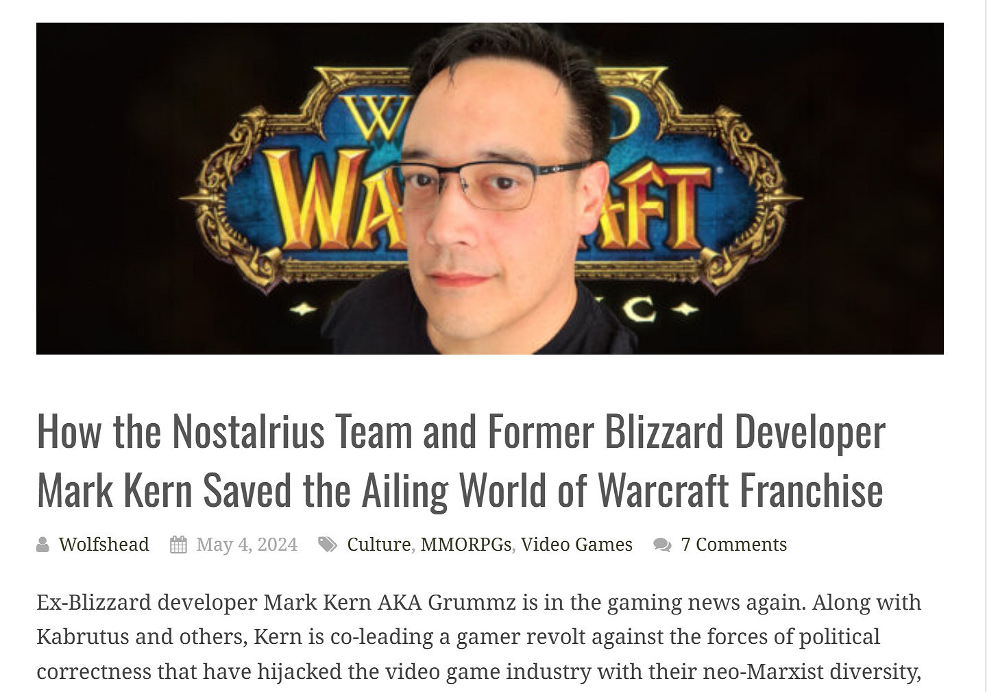 50歲被批一事無成 反Woke推主Grummz:我拯救了《魔獸世界》 50歲被批一事無成 反Woke推主Grummz:我拯救了《魔獸世界》